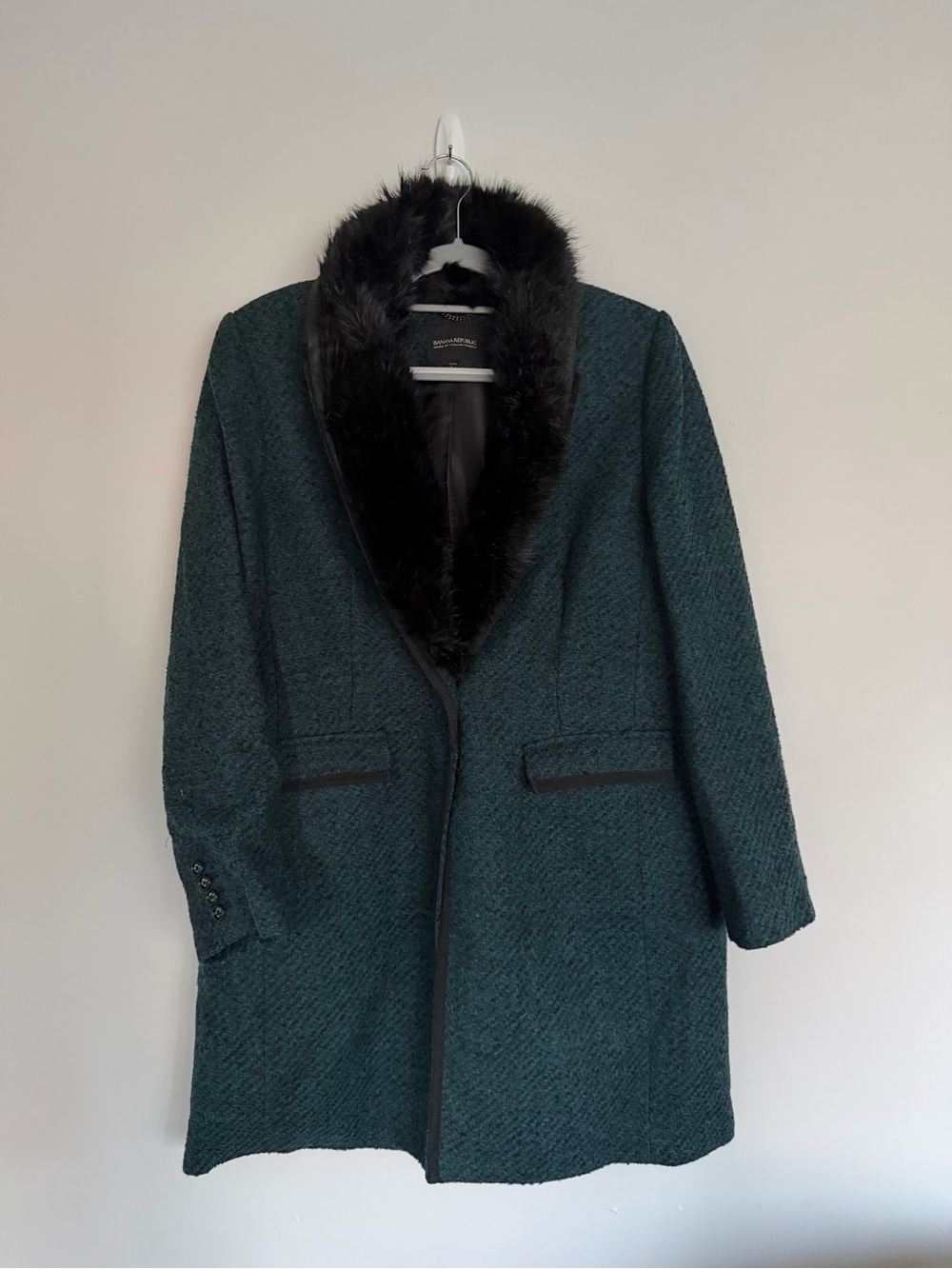 Banana Republic Italian Wool Faux Fur Collar Coat Petite Large